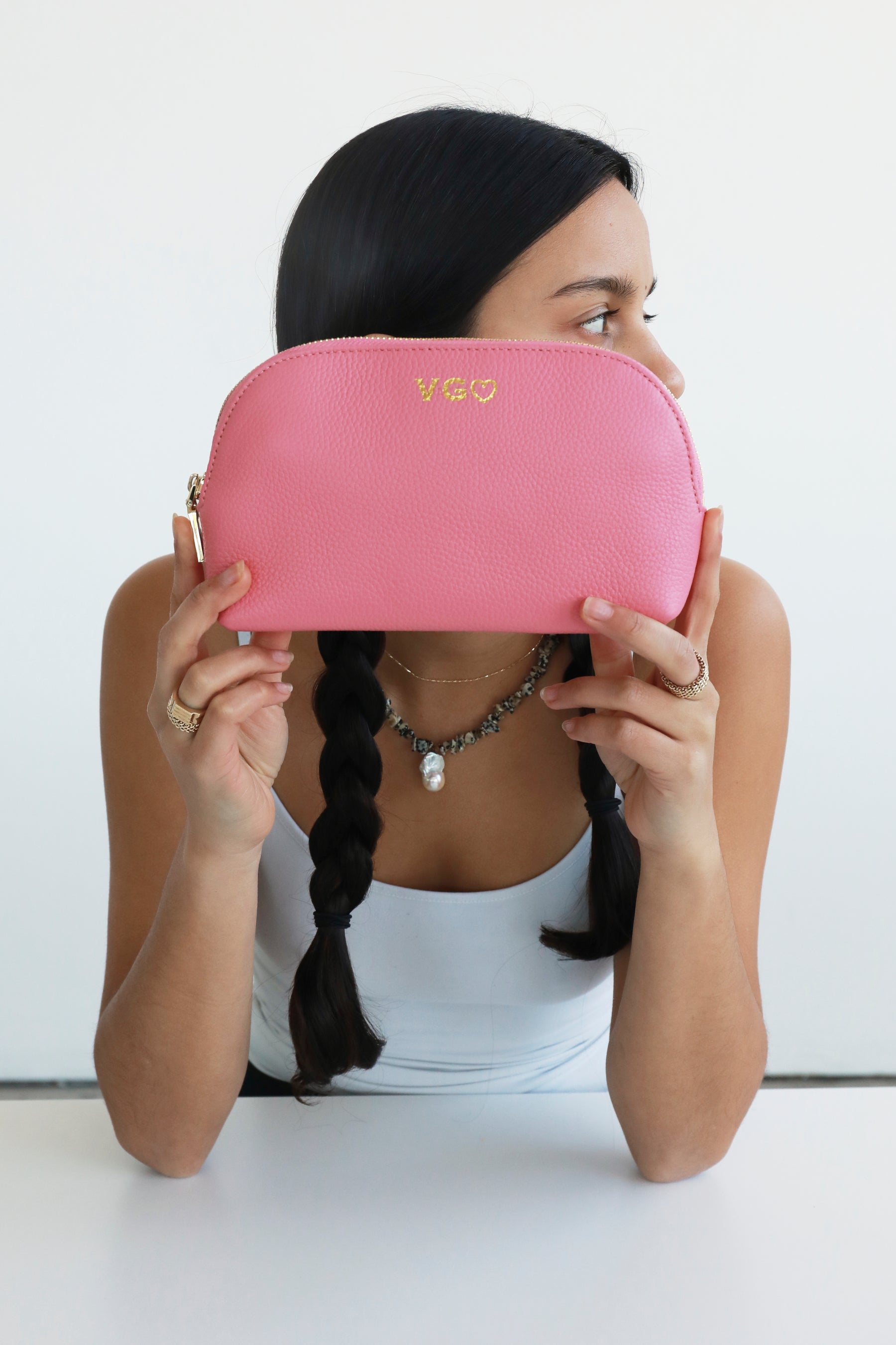 Leather Make Up Bag | Bubblegum Pink Gold