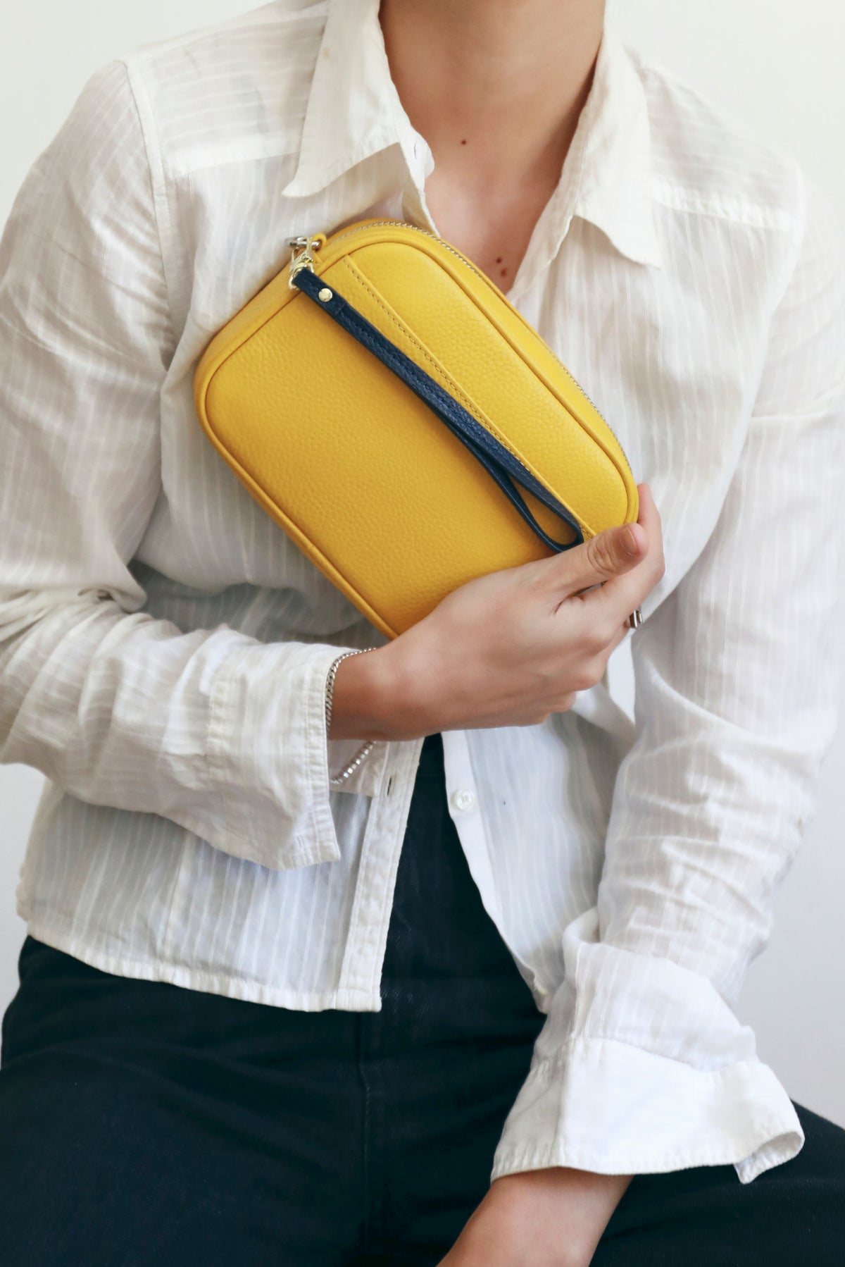 Leather Clutch Wristlet | Navy Gold