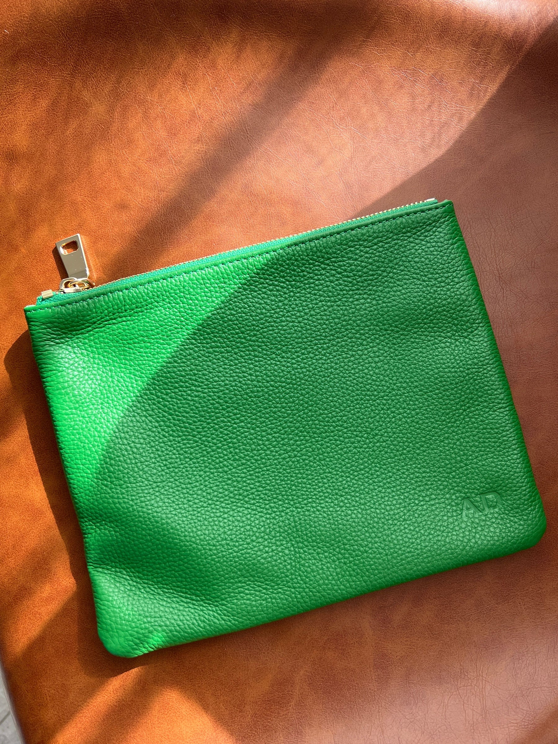 Classic Leather Clutch | Green Gold