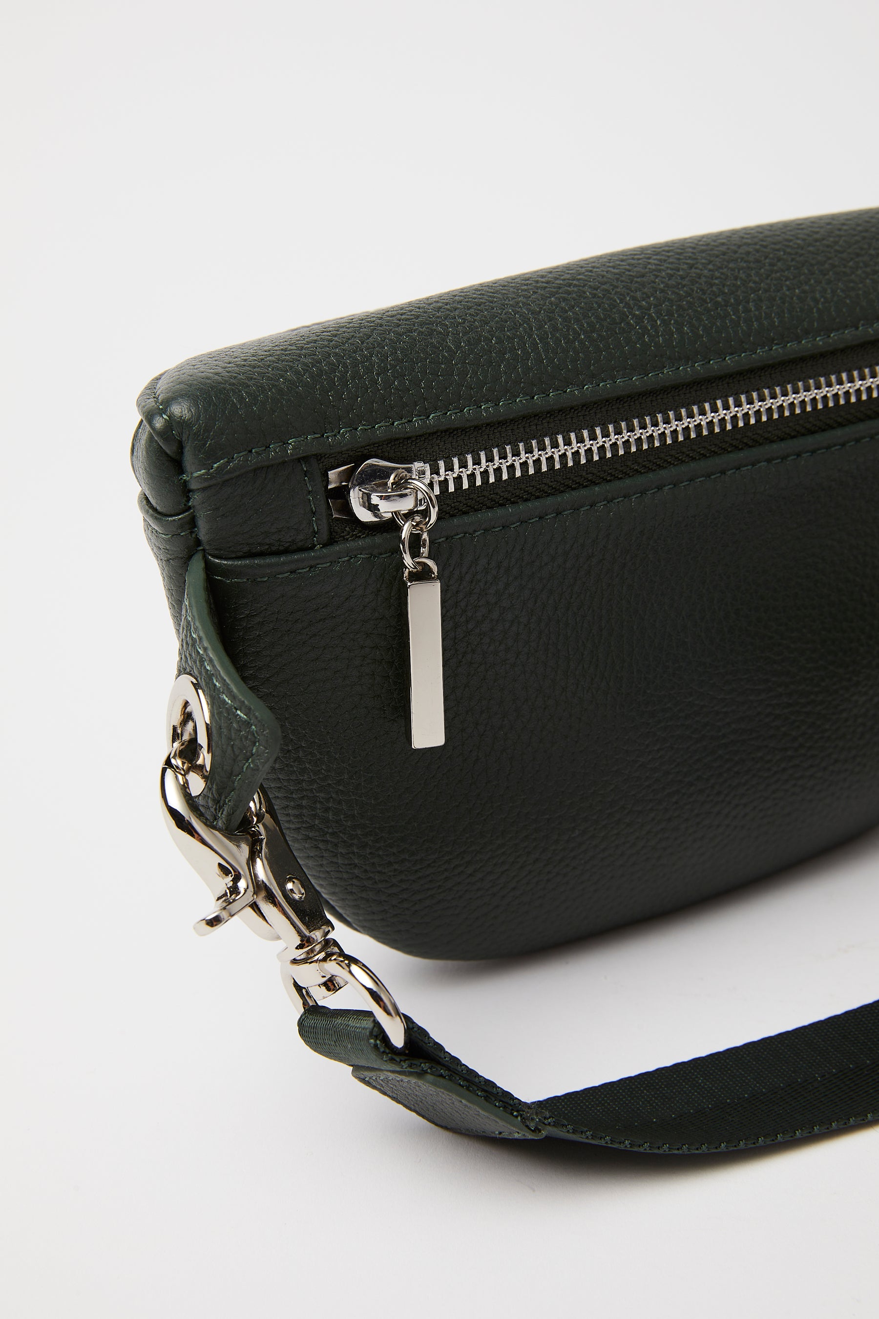 Soho Pebbled Leather Bumbag | Forest Green Silver