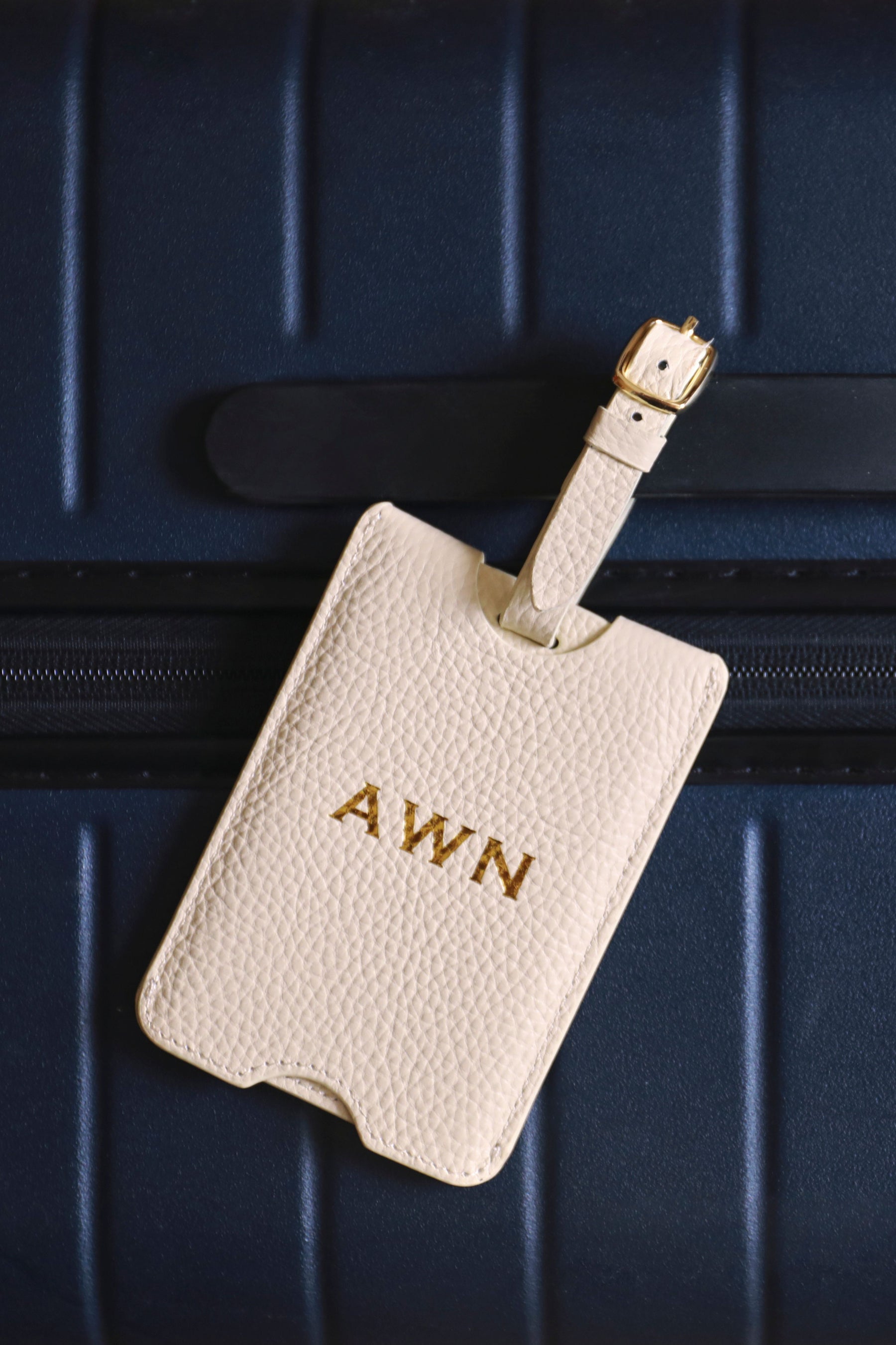 Personalised Leather Luggage Tag | Cream Gold