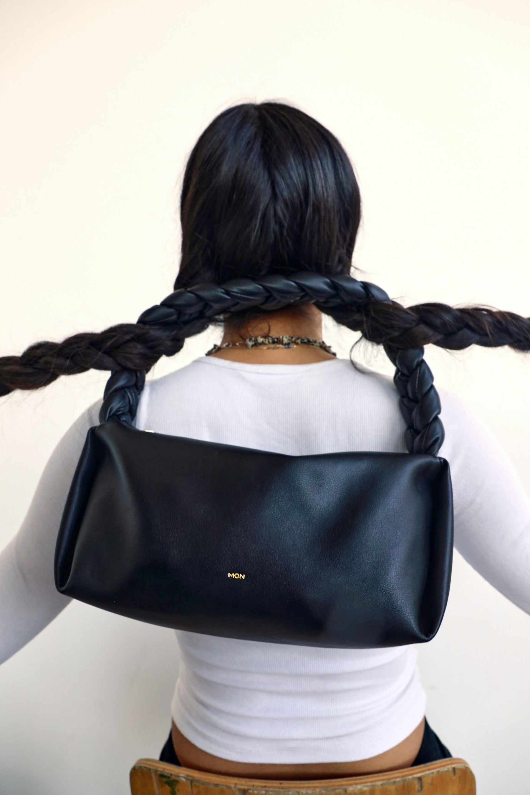 Leather Braided Handle Bag | Black