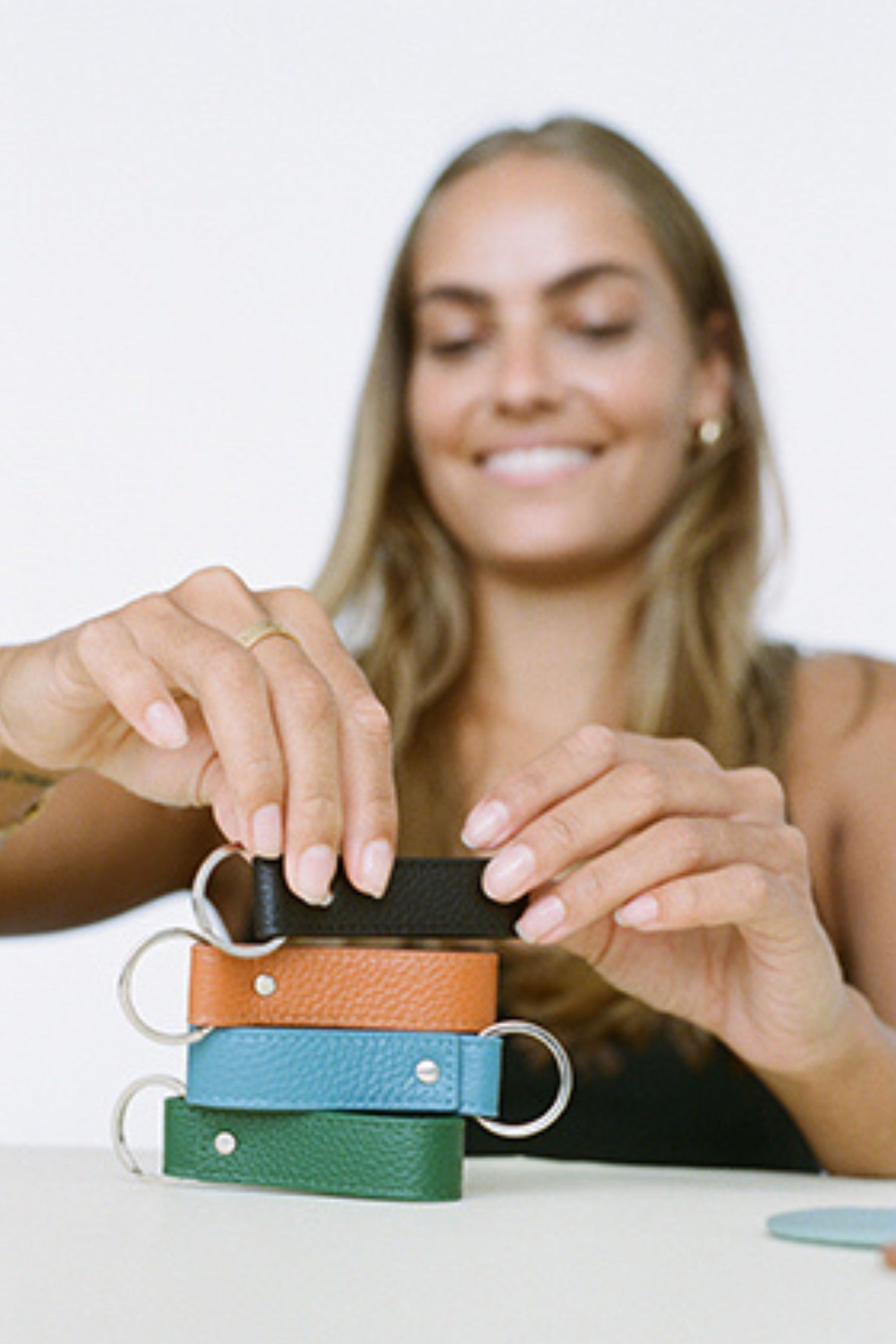 Leather Loop Keyring | Black Silver