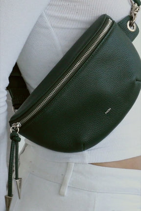 Soho Pebbled Leather Bumbag | Forest Green Silver