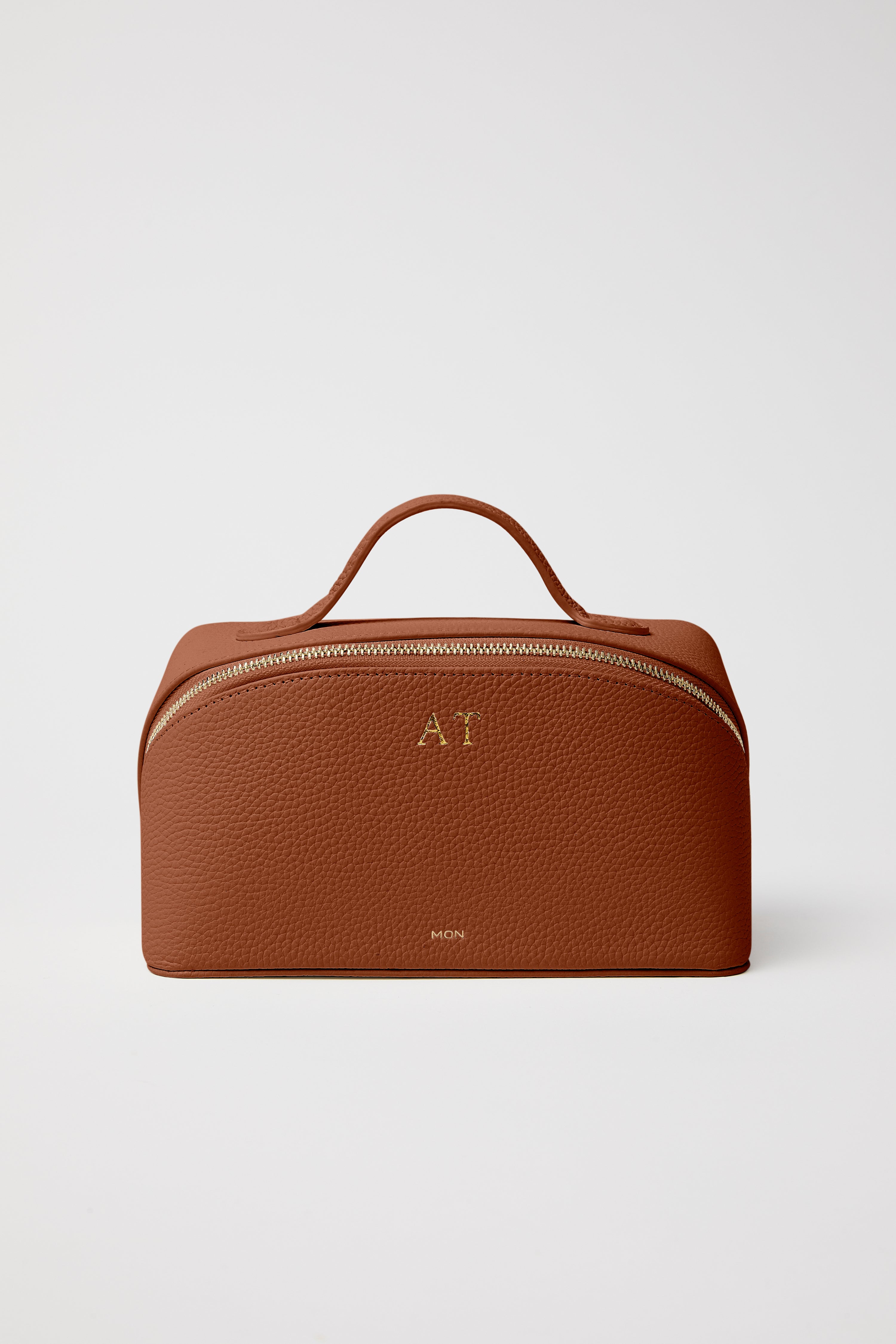 Leather Cosmetic Bag Tan Gold