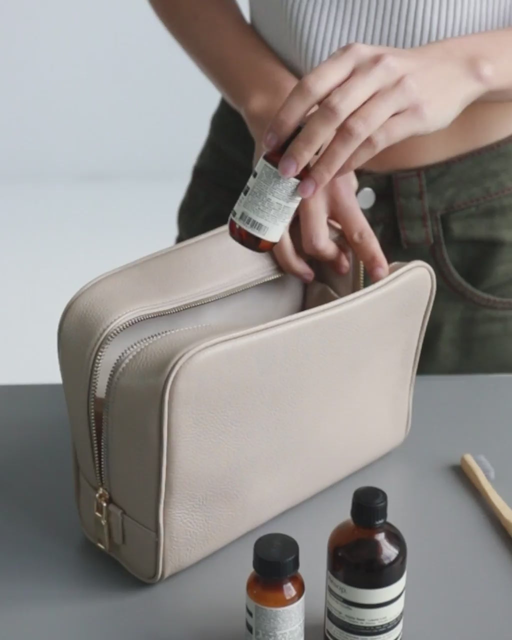 Personalised Leather Toiletry Bag | Black Gold