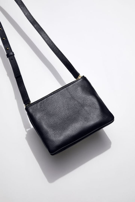 Leather Double Pouch Bag | Midnight Navy Gold