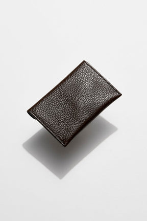 back view of mon purses' chocolate brown pebbled leather envelope card holder