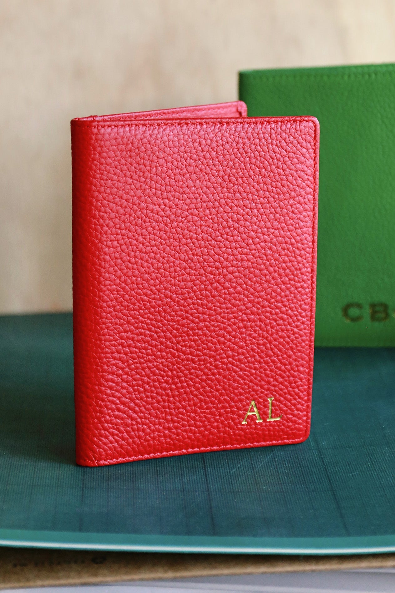 Women's Red Grained Leather Luxury Passport Holder