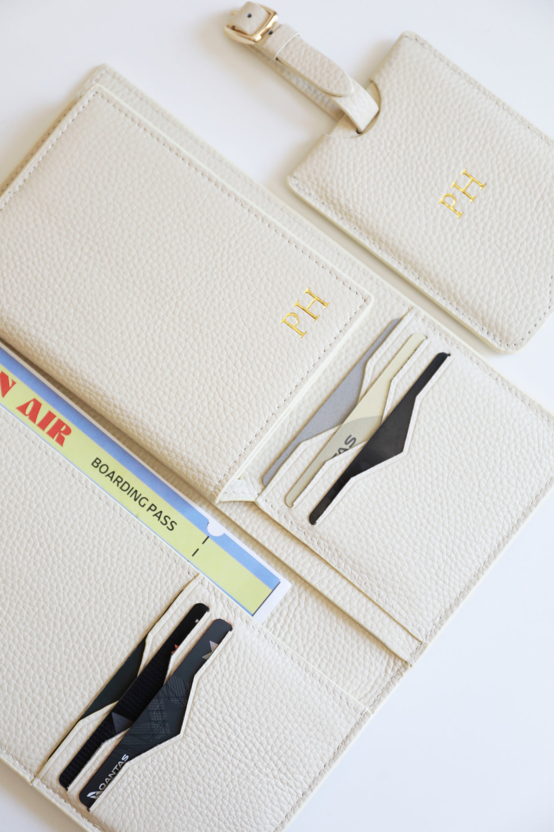 Personalised Leather Luggage Tag | Cream Gold