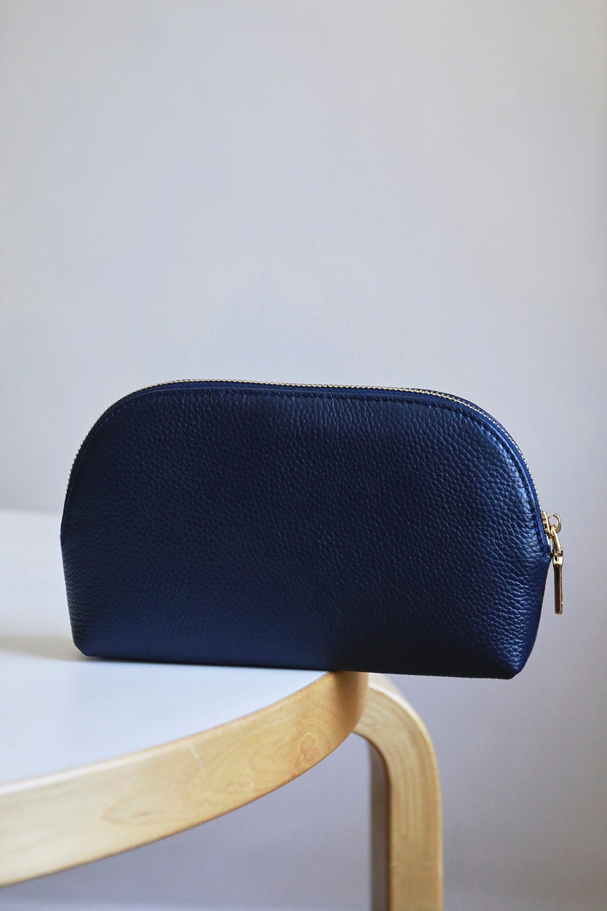 Personalised Leather Make Up Bag Navy Gold