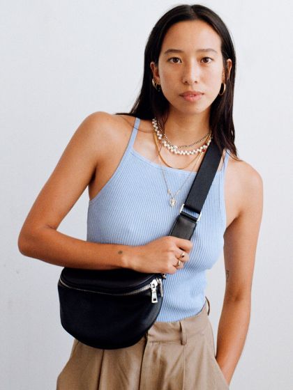 Luxury Leather Bumbag | Black Silver