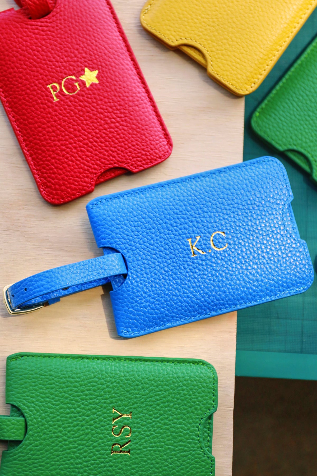 Personalised Leather Luggage Tag | Cobalt Gold