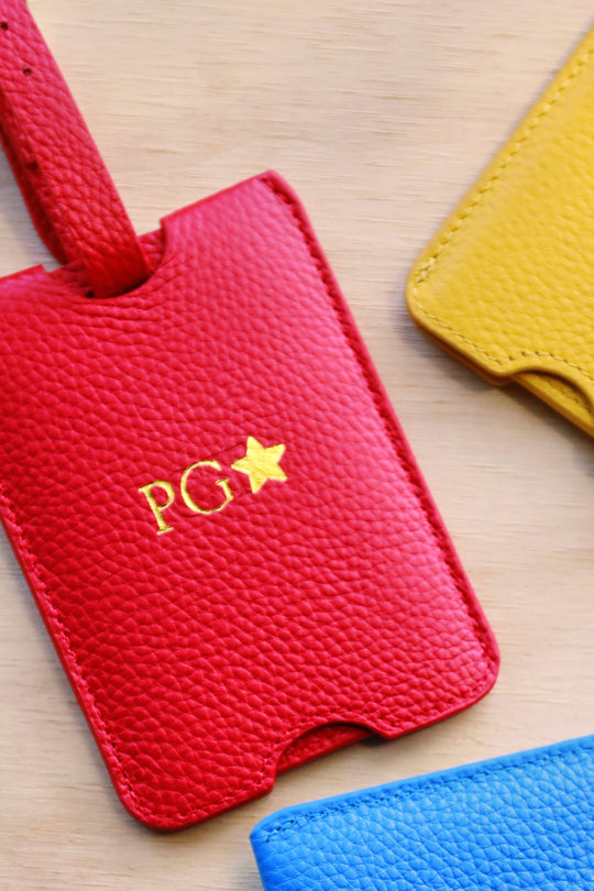 Personalised Leather Luggage Tag | Red Gold
