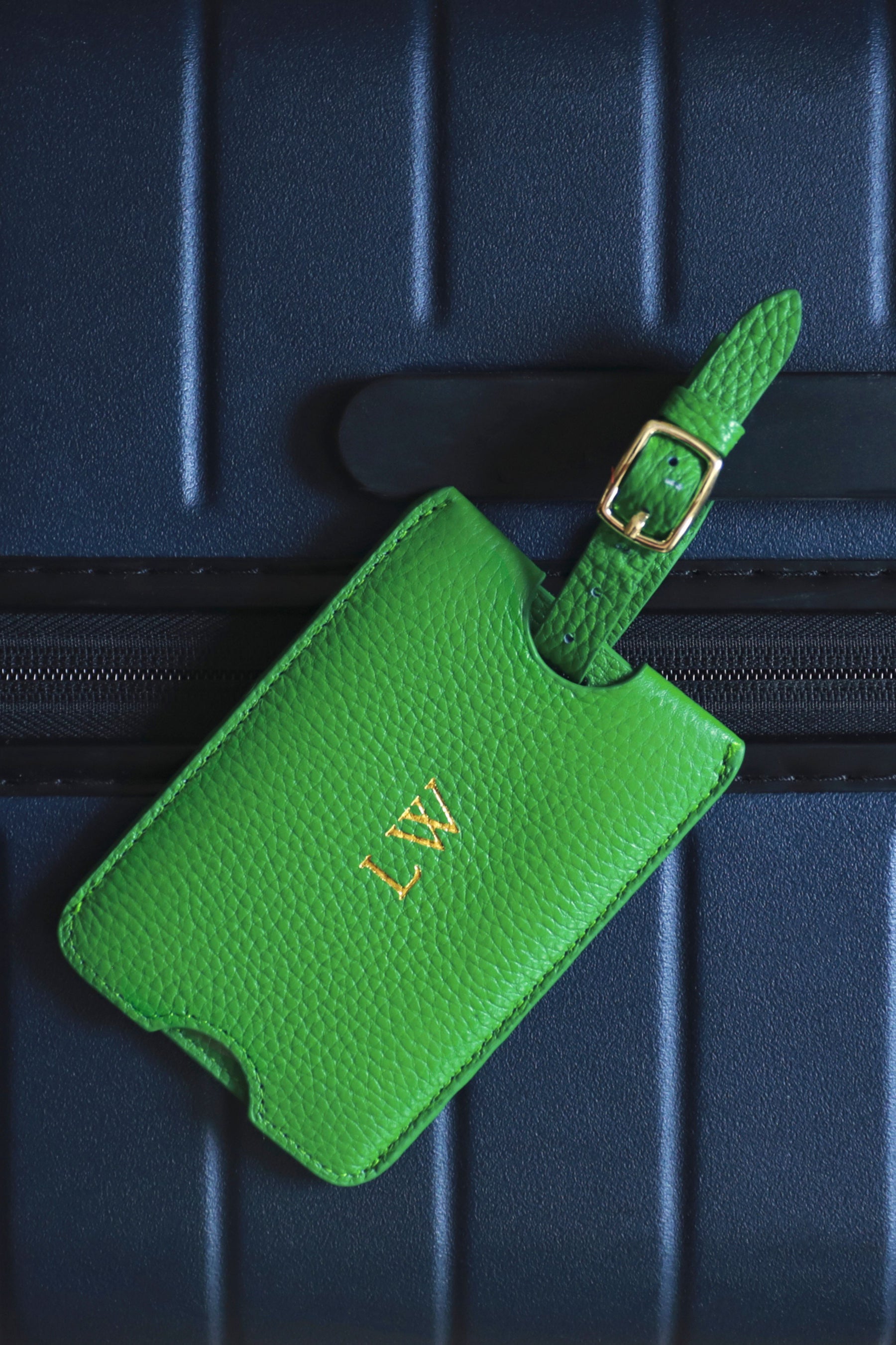 Personalised Leather Luggage Tag | Green Gold