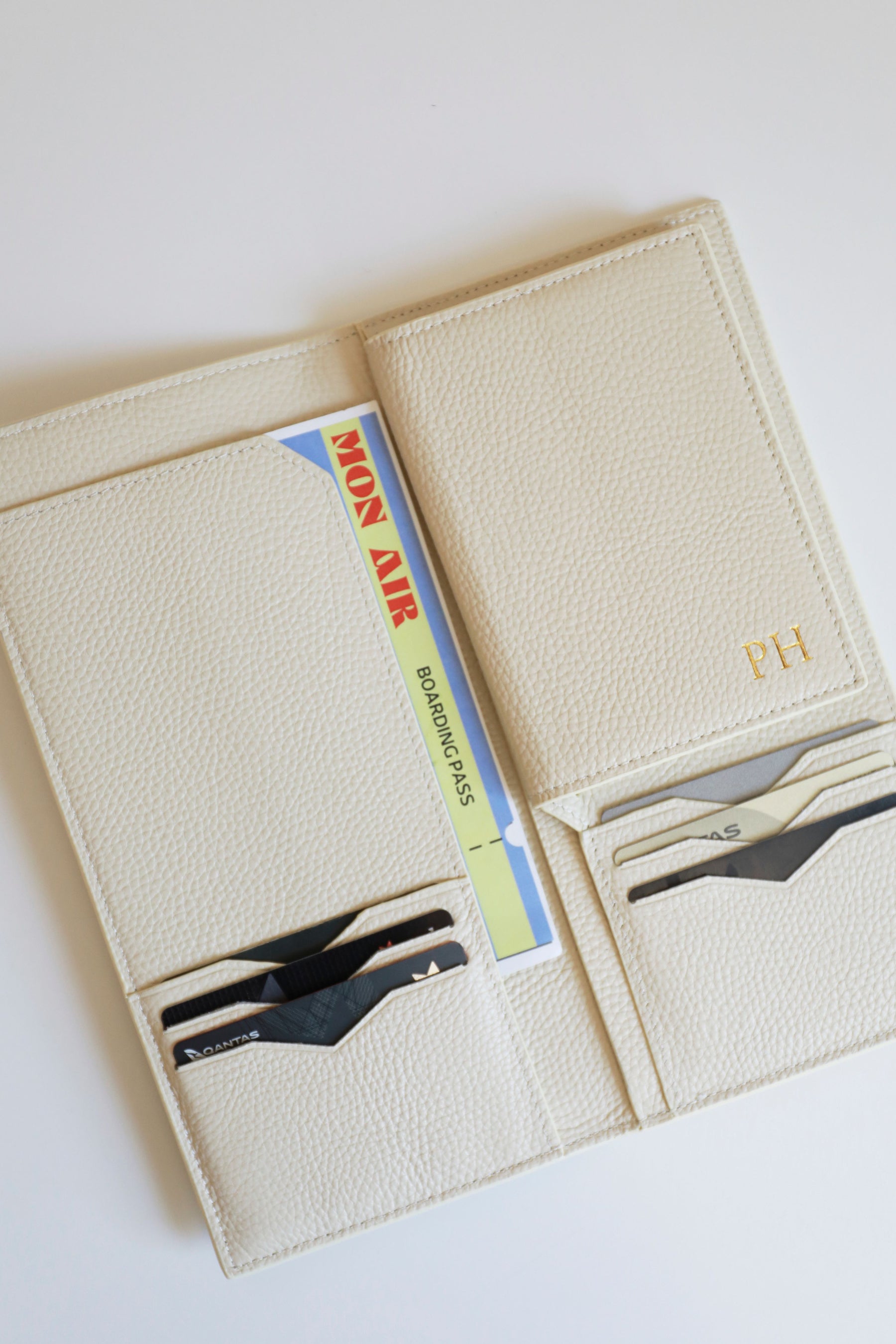 Personalised Leather Travel Wallet | Cream