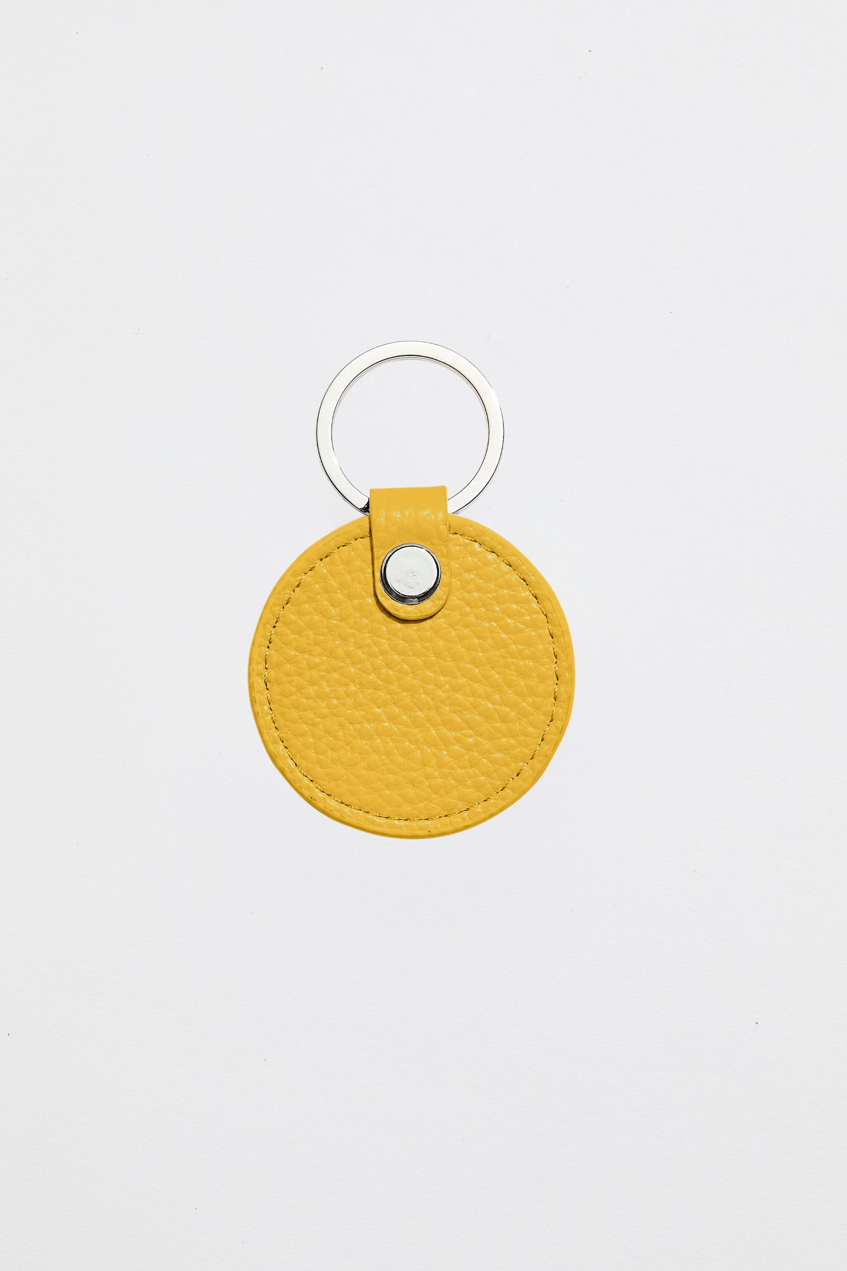 Leather Circle Keyring | Yellow Silver