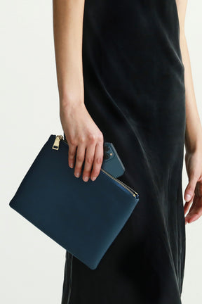 Classic Leather Clutch | Navy Gold