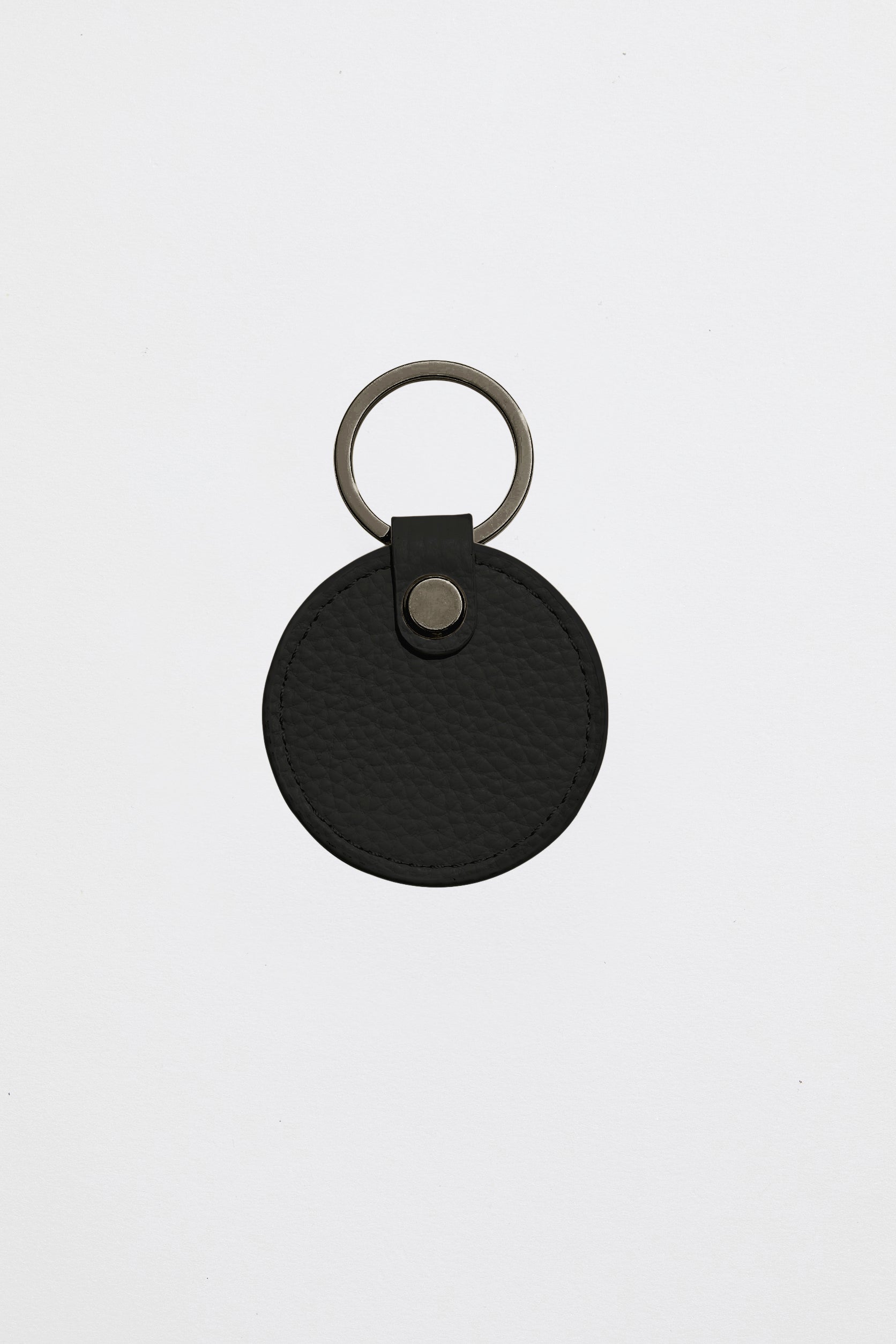 Leather Circle Keyring | Black Gunmetal