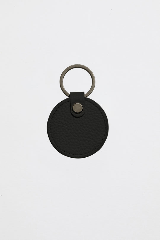 Leather Circle Keyring | Black Gunmetal
