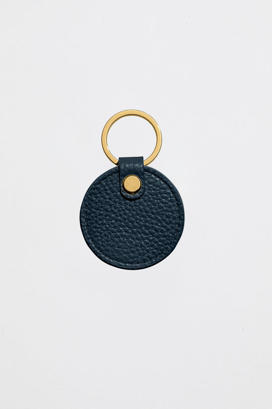 Leather Circle Keyring | Navy Gold