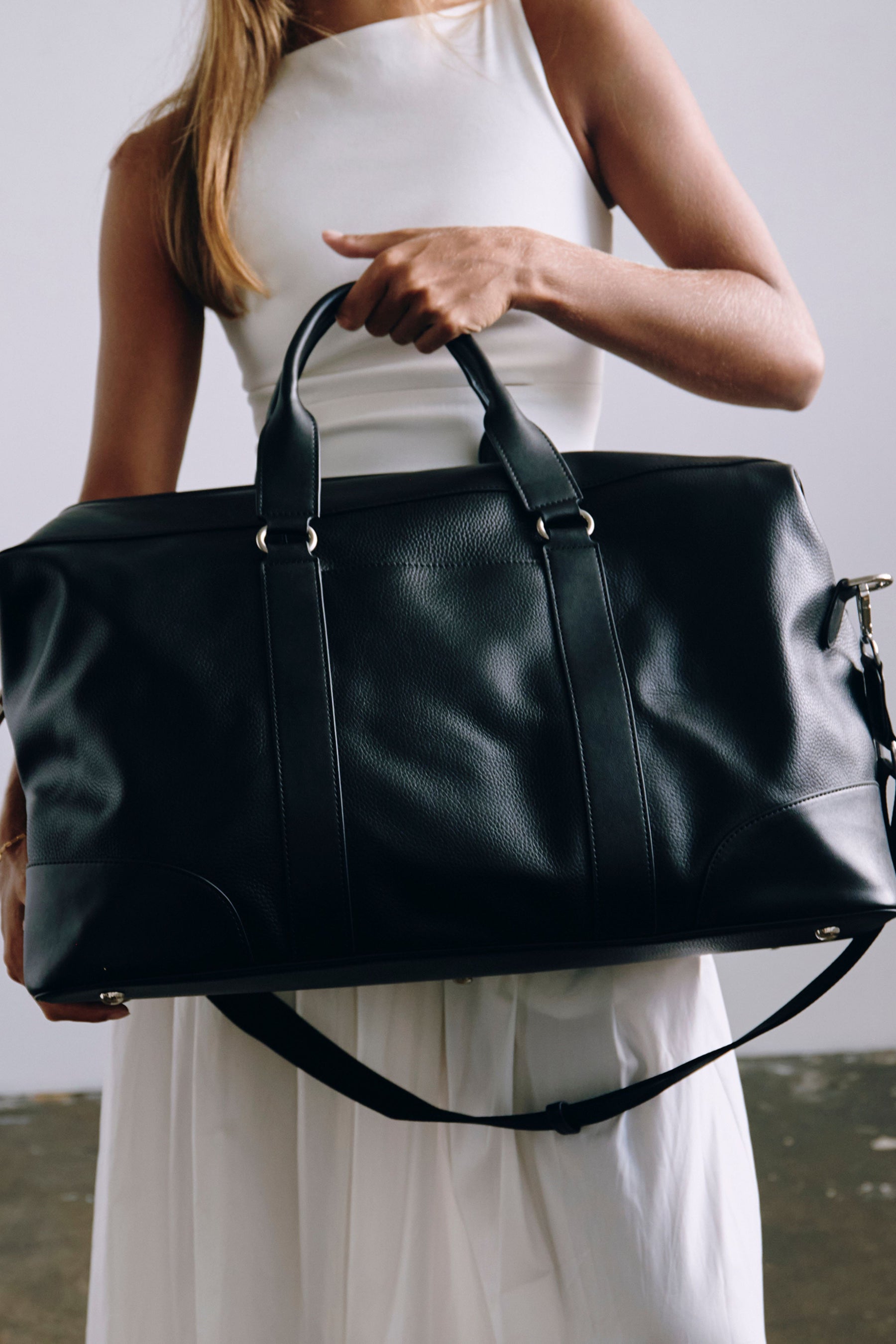Leather Weekender Bag | Black Silver