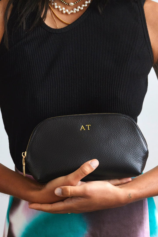 Leather Make Up Bag | Black Gold