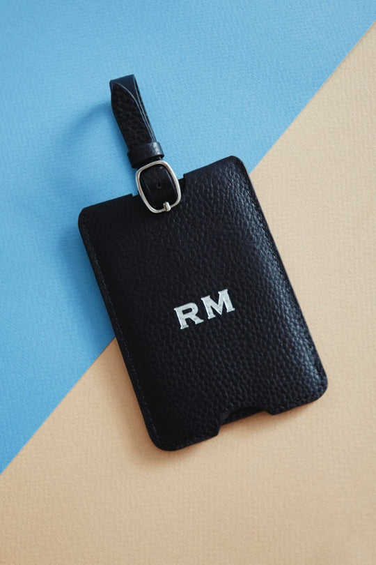Personalised Leather Luggage Tag | Black Silver