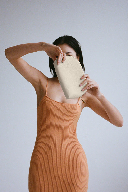 Leather Make Up Bag | Cream Gold