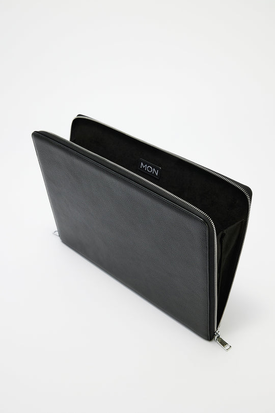 16" Padded Leather Laptop Case | Black Silver