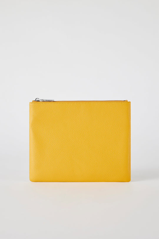 Classic Leather Clutch | Bright Yellow Silver