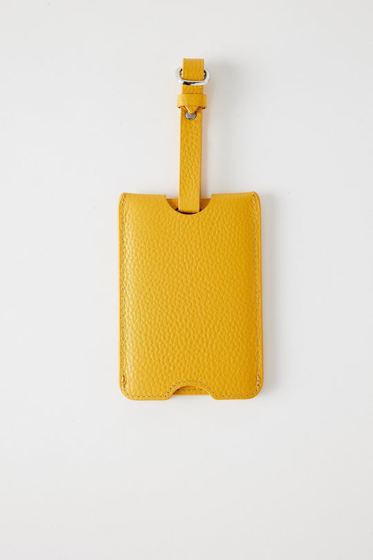 Personalised Leather Luggage Tag | Yellow Silver