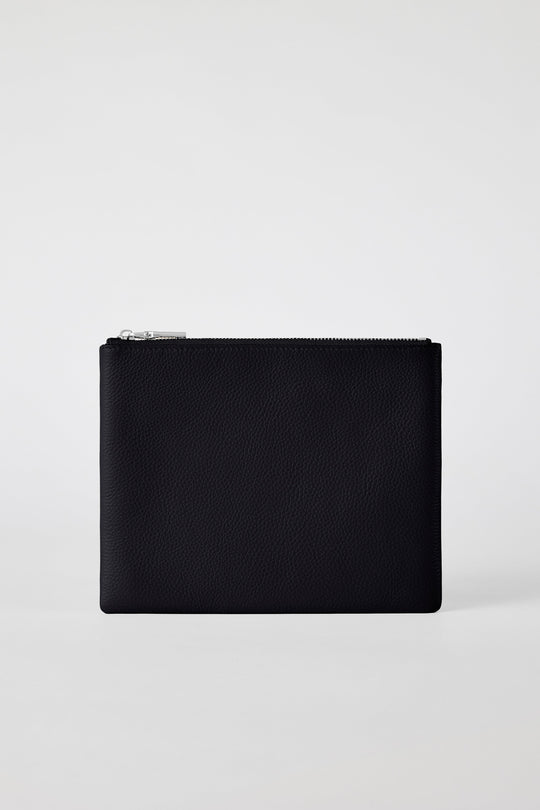 Classic Leather Clutch | Black Silver