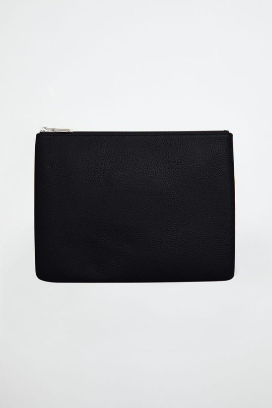 Large Leather Clutch | Black Silver