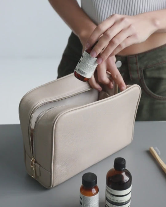 Personalised Leather Toiletry Bag | Black Silver