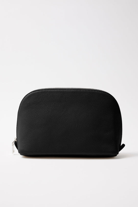 Large Leather Make Up Bag | Black Silver