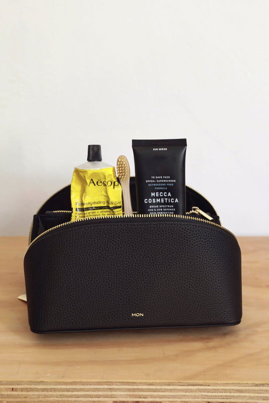 Leather Cosmetic Bag | Black Gold