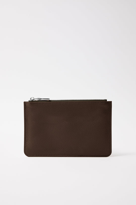 Small Leather Clutch | Chocolate Silver