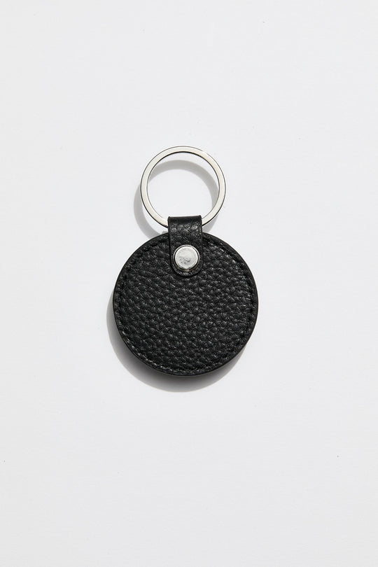 Leather Circle Keyring | Black Silver