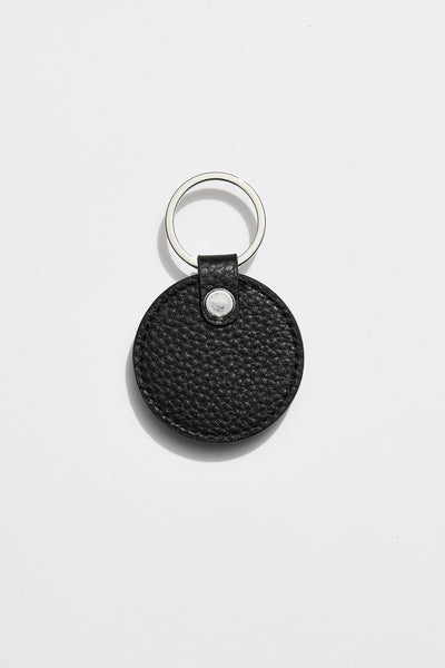 Leather Circle Keyring | Black Silver