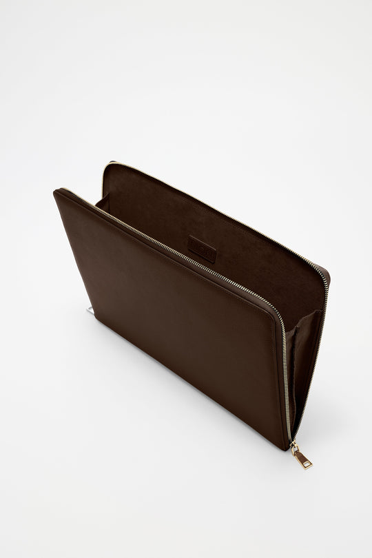 16" Padded Leather Laptop Case | Chocolate Gold