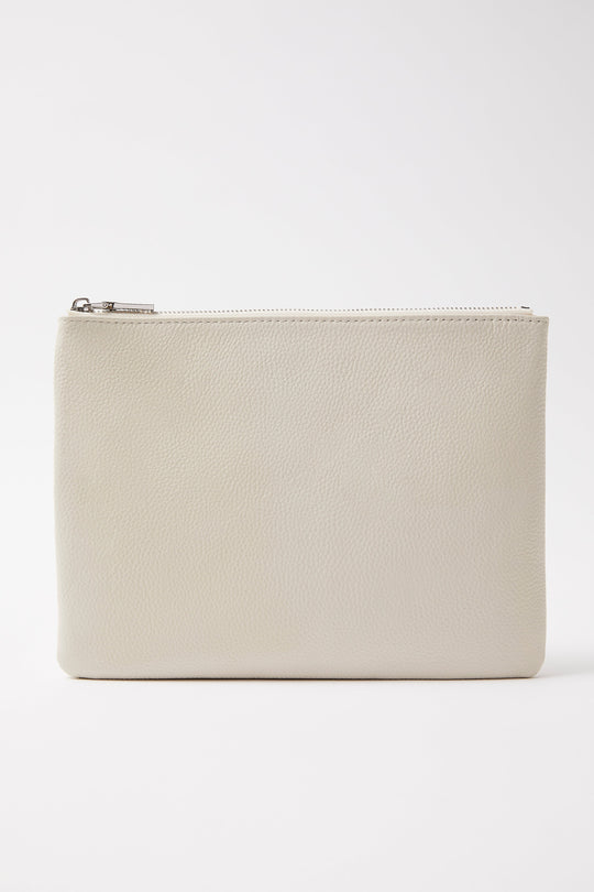 Large Leather Clutch | Cream Silver