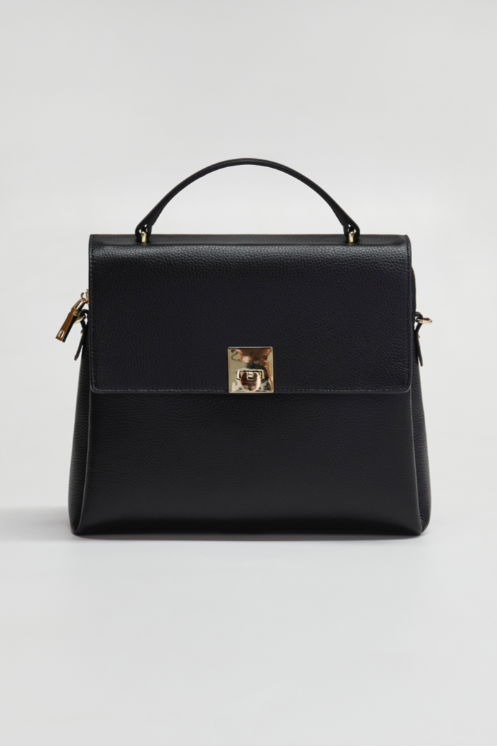 Leather Top Handle Bag | Black Gold