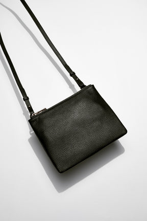 Single Pouch Leather Bag | Black Silver
