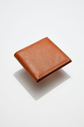 front view of MON Purses' camel brown pebbled leather men's billfold wallet