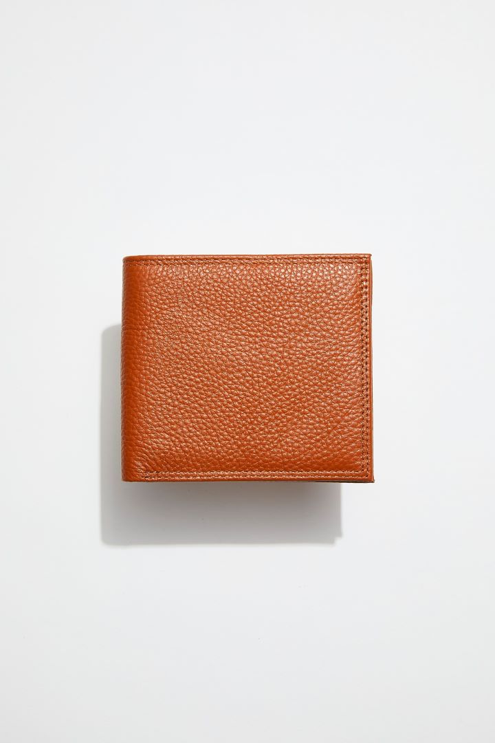 front view of MON Purses' camel brown pebbled leather men's billfold wallet 