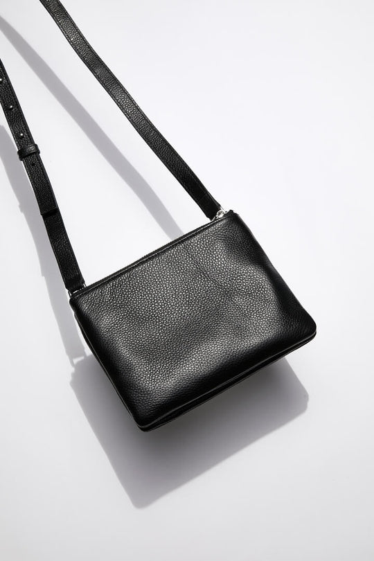 Leather Double Pouch Bag | Black Silver