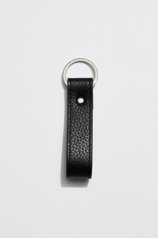 Leather Loop Keyring | Black Silver