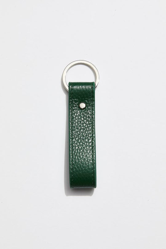 Leather Loop Keyring | Dark Green Silver