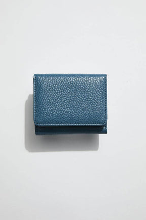 front view of mon purse's sky blue women's leather petite fold wallet